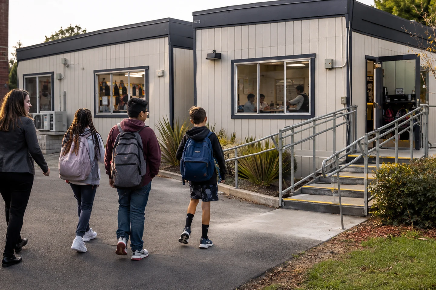 Portable mobile classrooms used as overflow learning space at a public school